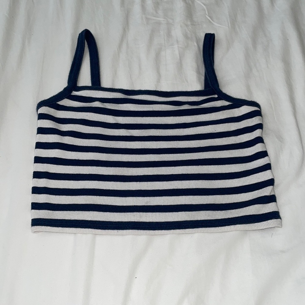 NOT AVAILABLE Navy Blue/White Stripped Crop Top
